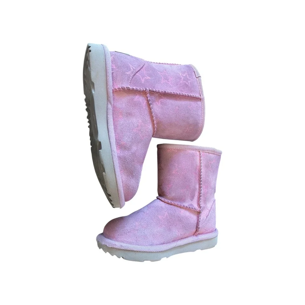 UGG‎ Pink Star Print Sheepskin Lined Boots Kids Size 11 Youth